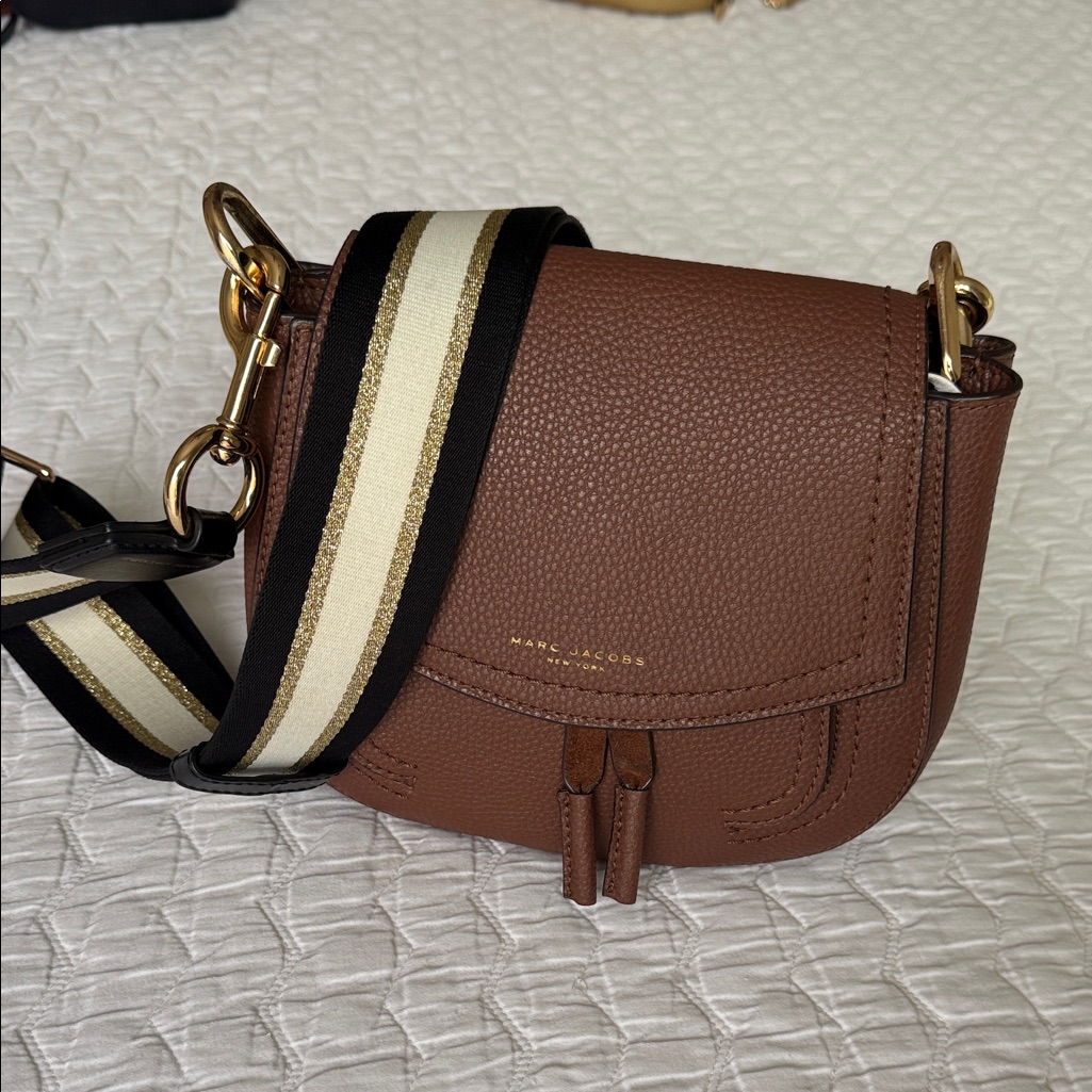 Marc Jacobs Brown Crossbody Bag With Striped Strap